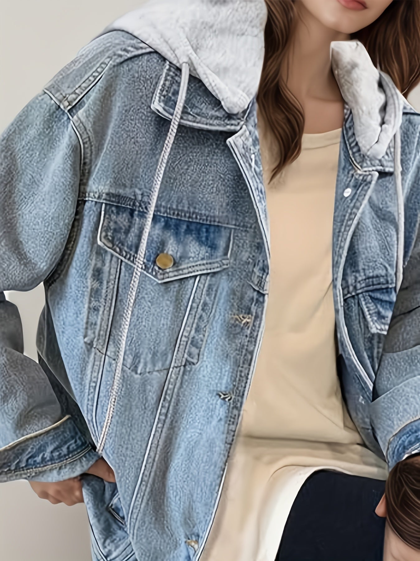 Women's Hooded Denim Jacket. Oversized Retro Elastic And Loose coat, Comfortable And Lightweight