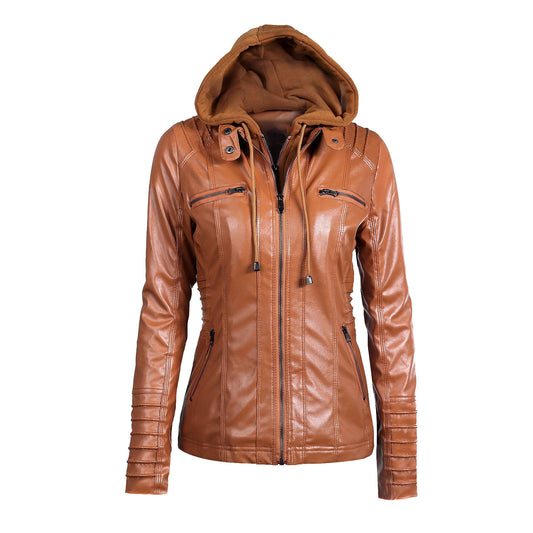 Hooded Faux Leather Jacket, Pu Leather Coat