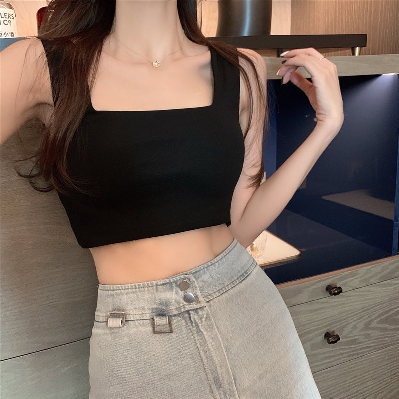Women's Stretchy Square Neck Crop Tank Top