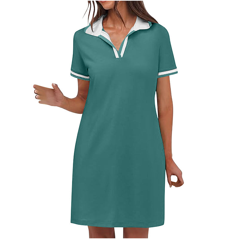 Women's Polo Dress. Short Sleeve V Neck Casual Summer Mini Shirt Dress With Pockets