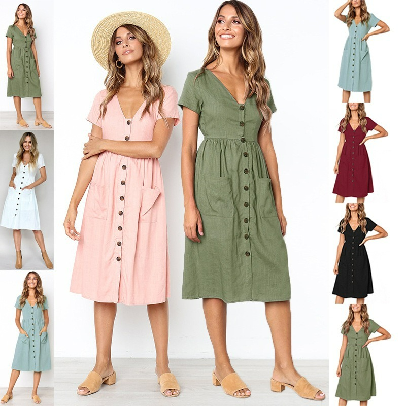 Maternity Dress with Button and Pocket Details