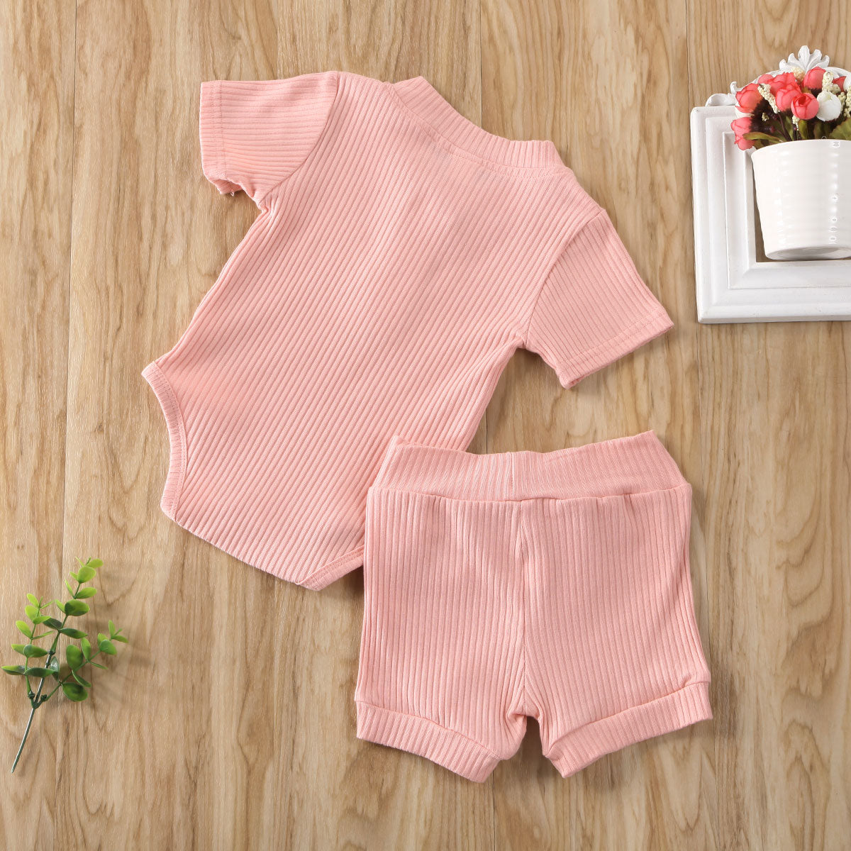 Baby Summer Outfits Set - Short Sleeve Bodysuit & Shorts