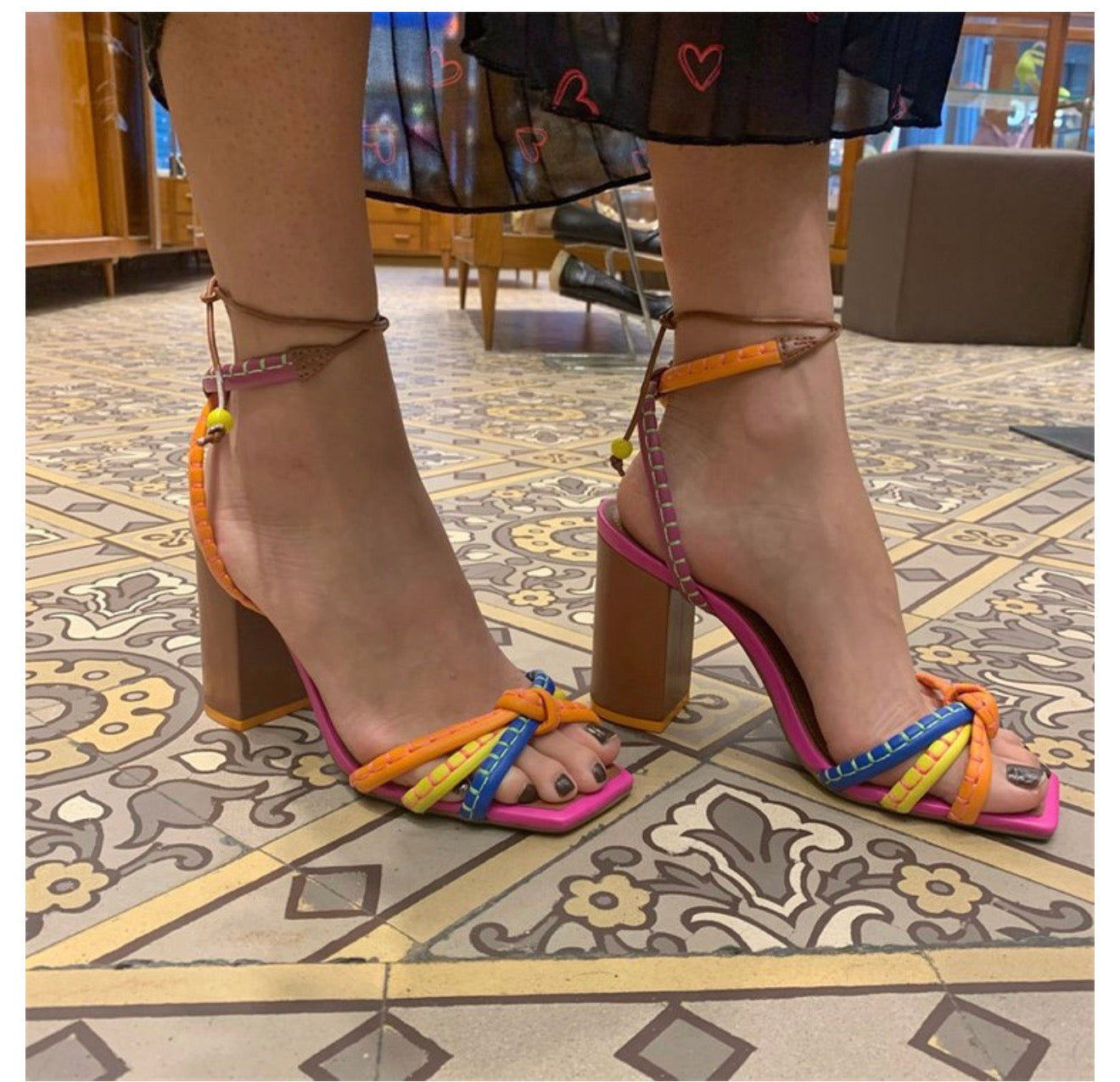 Plus Size Women's Heels with Colorful Straps and Block Heels
