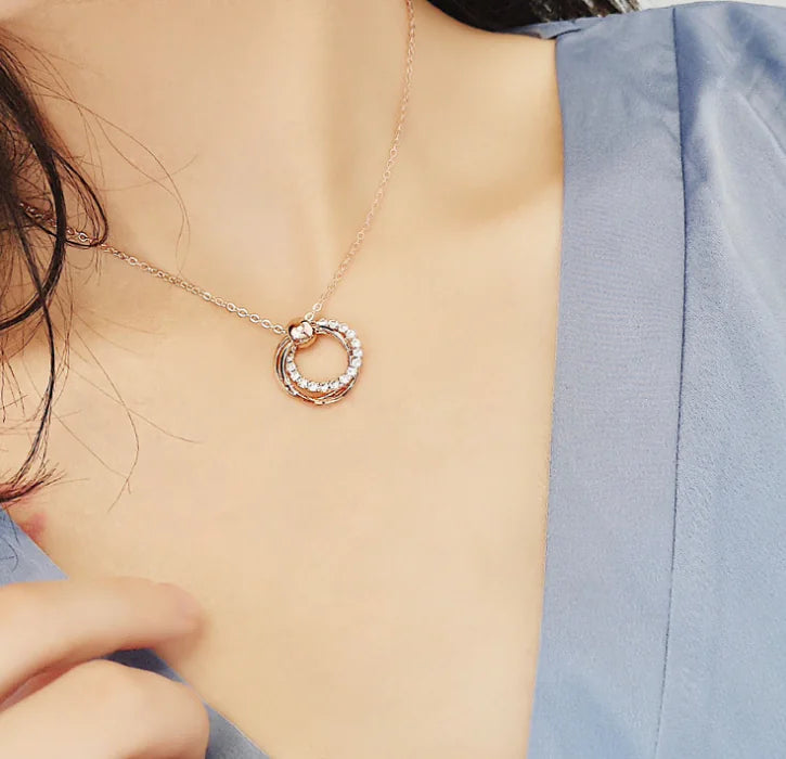 Circle Sparkling Diamond Earrings and Necklace Set