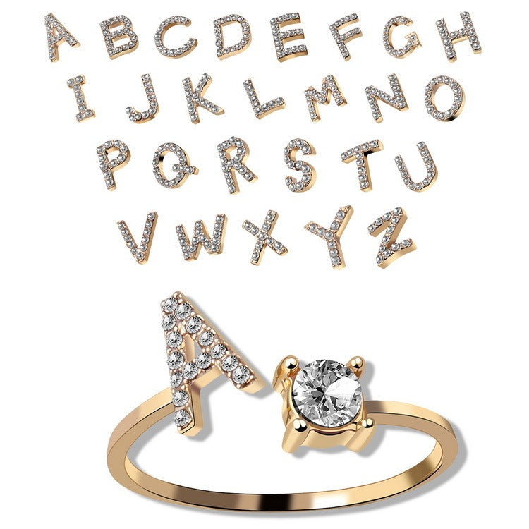 Adjustable 26 Initial Letter Rings. Fashion Simple Elegant Jewelry for Women