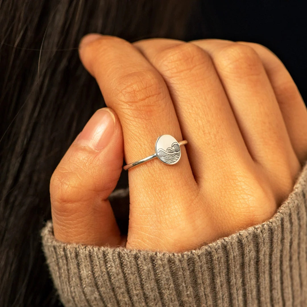 S925 Pure Silver Sea Wave Storm Ring. Female Simple