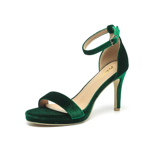 Womens 4 Inch Strappy Heels. Ankle Strap Lady Sandals 324, Velvet Green color