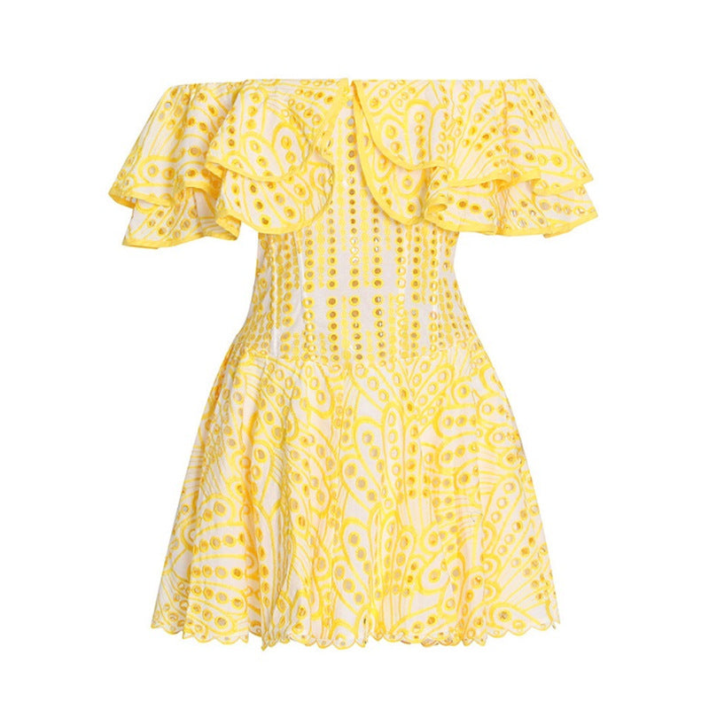 Sweet Sexy Off-Shoulder Ruffled Embroidered Dress