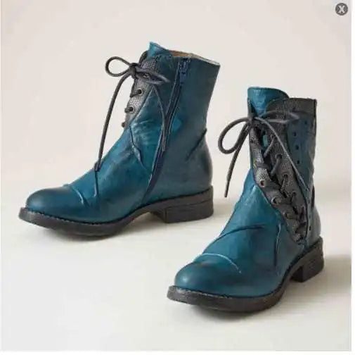 Large Lace-up Low-heel Casual Short Boots for Women