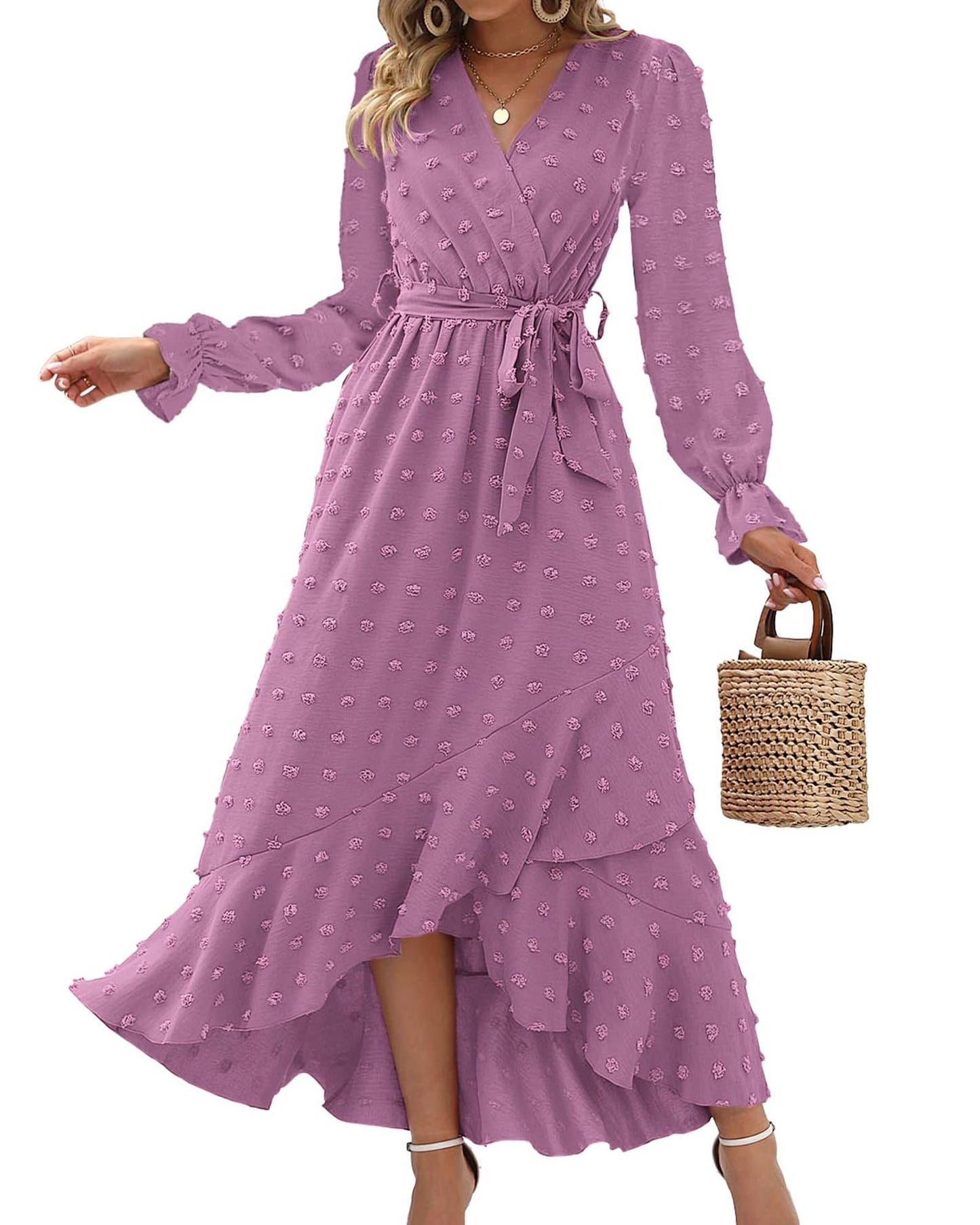 Polka Dot Long Sleeve Dress for Women - Party Wear