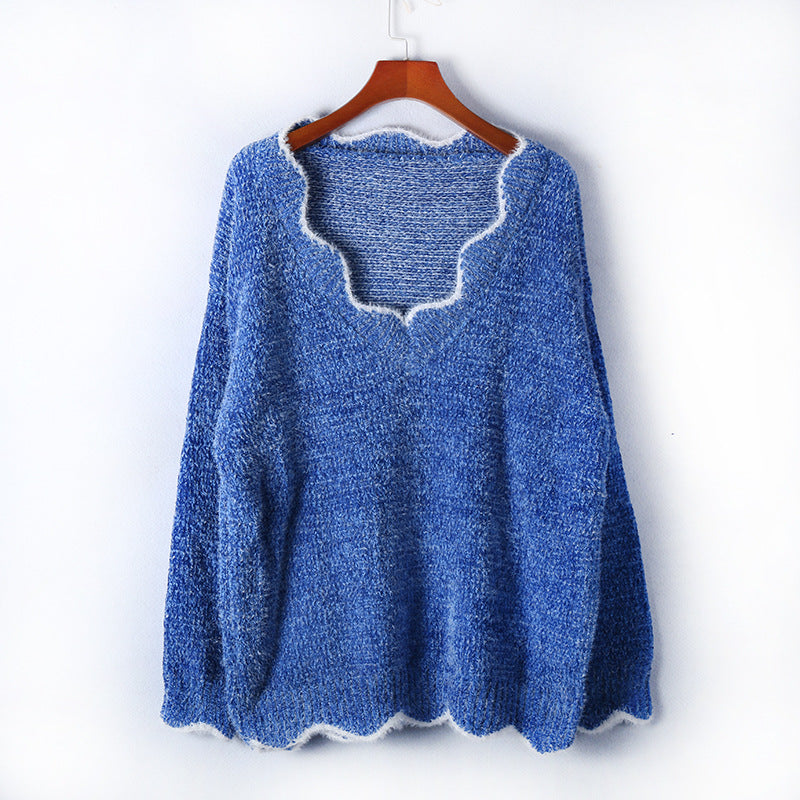 V-Neck Pullover Sweater, Knit Casual Tops, Multi-Color