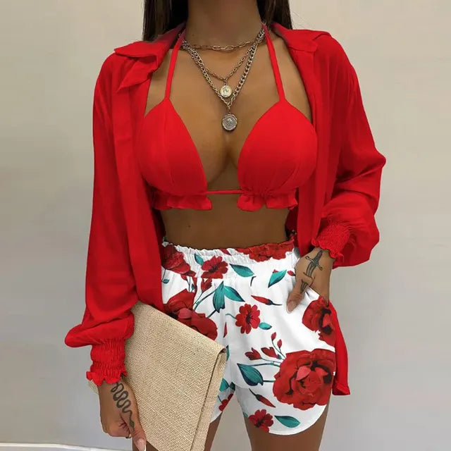 Summer Women's Sexy Three-Piece Beach Outfit