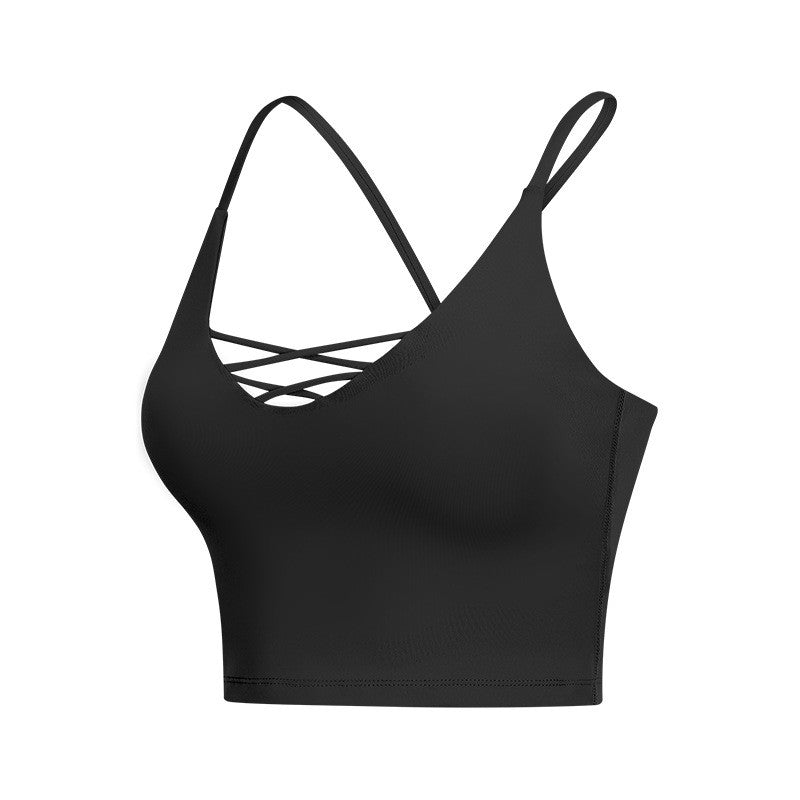 Solid Color Women's Yoga Tank Top with Cross Back