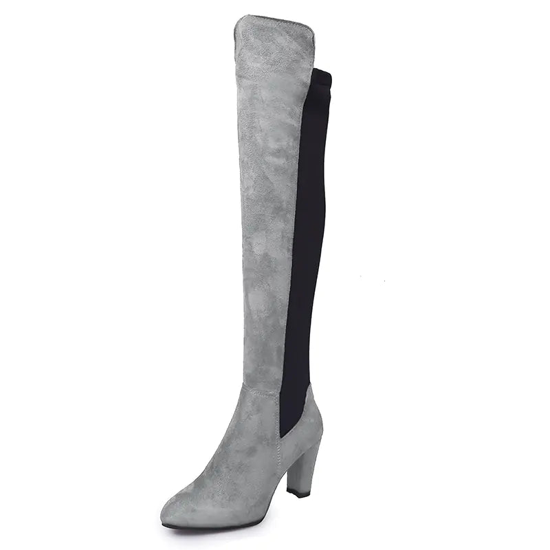 Color Block Over-the-Knee Heeled Boots for Women