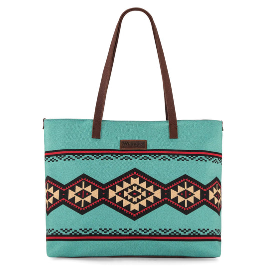 West Wrangler Tote Purse Bag. Aztec Canvas Native American Shoulder Handbags for Women. Genuine Leather Strap Hobo Bag