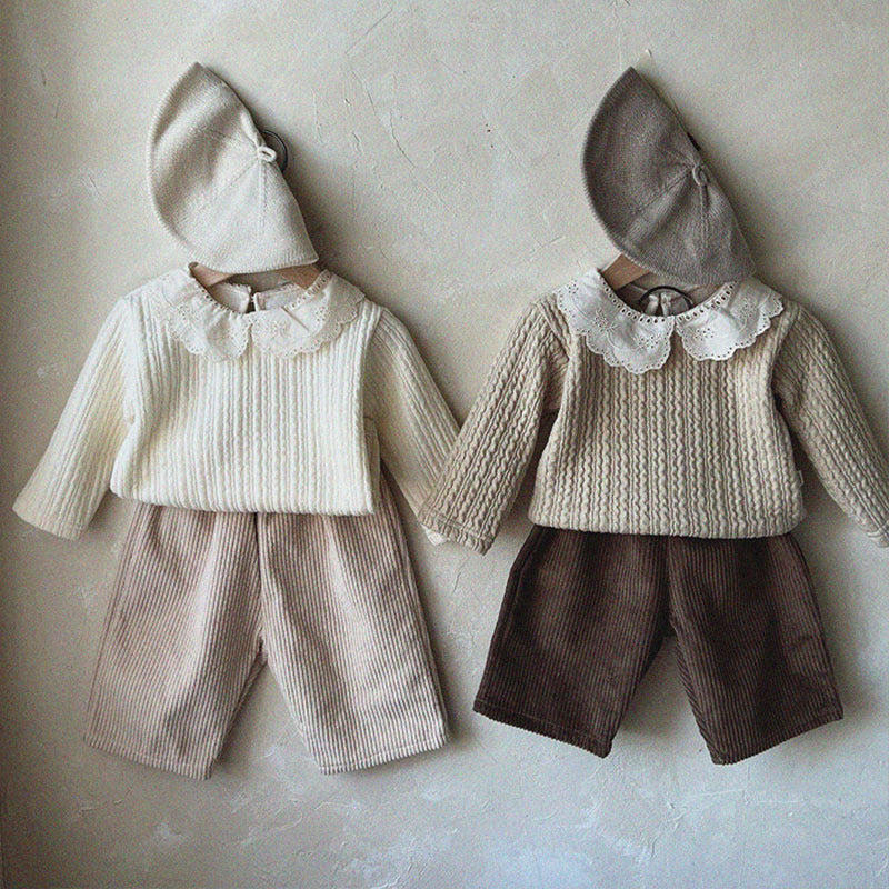 Baby Girl Lace Peter Pan Collar Thick Knit Tops