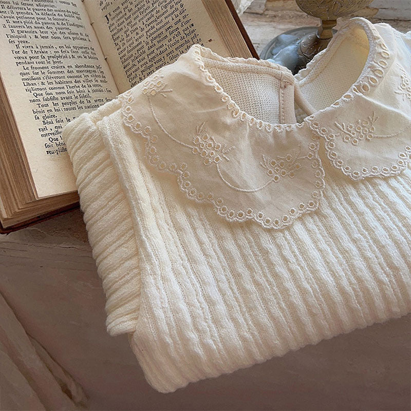 Baby Girl Lace Peter Pan Collar Thick Knit Tops