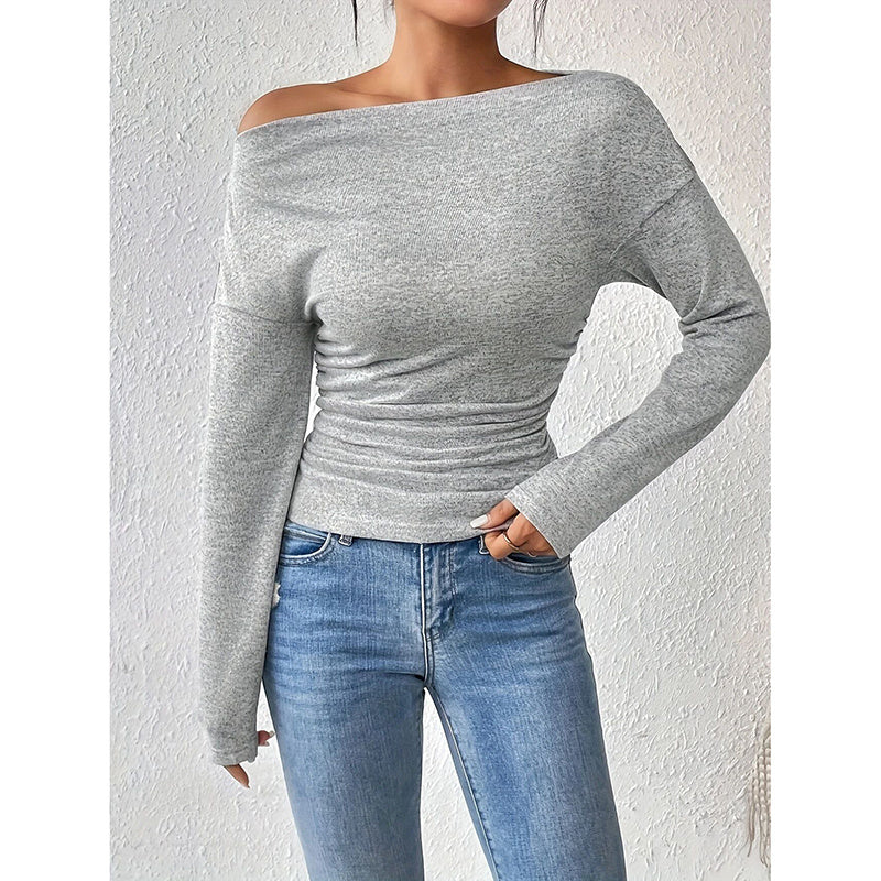 Women's Off The Shoulder Long Sleeve Tops. Going Out Casual Trendy Ruched Slim Fitted blouses