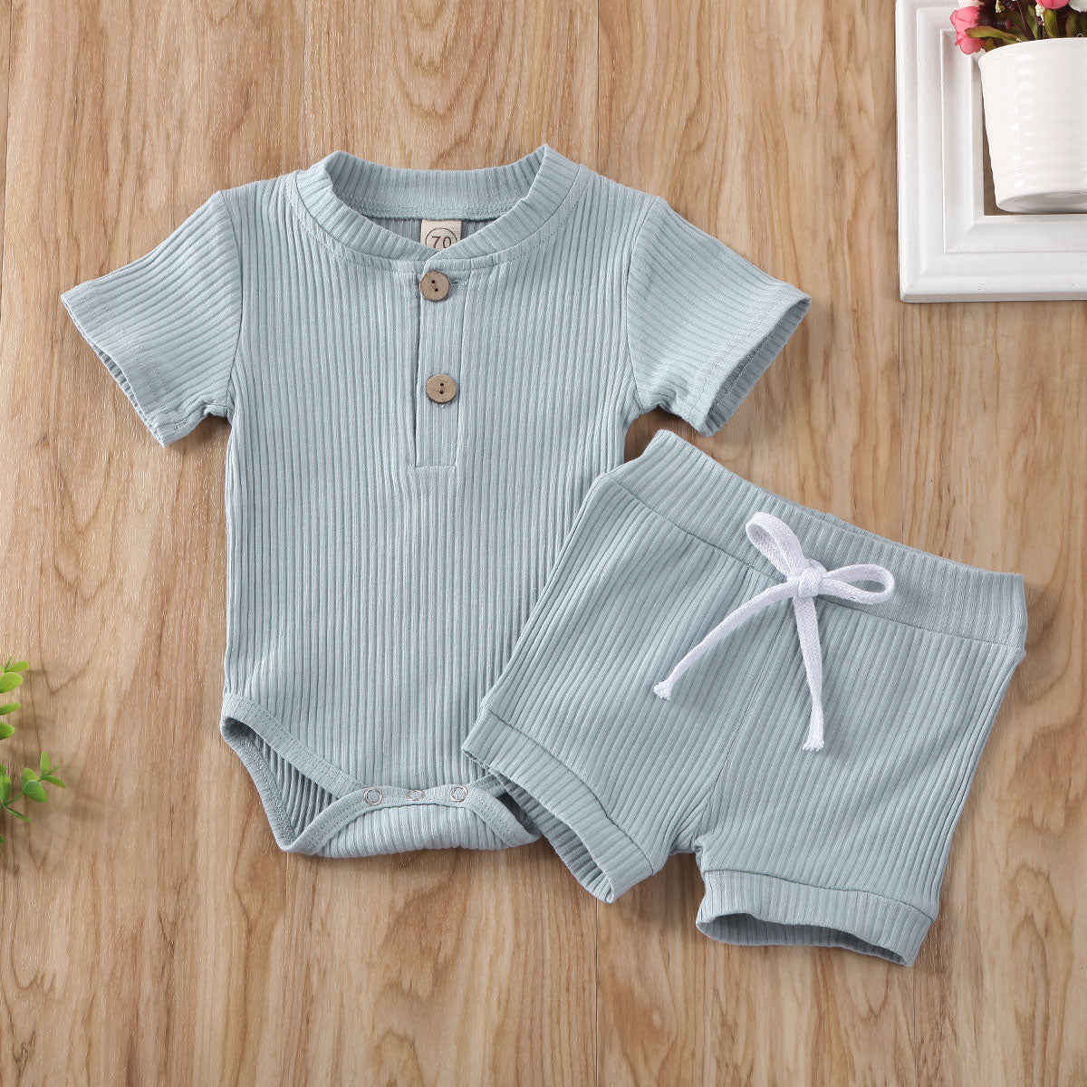 Baby Summer Outfits Set - Short Sleeve Bodysuit & Shorts