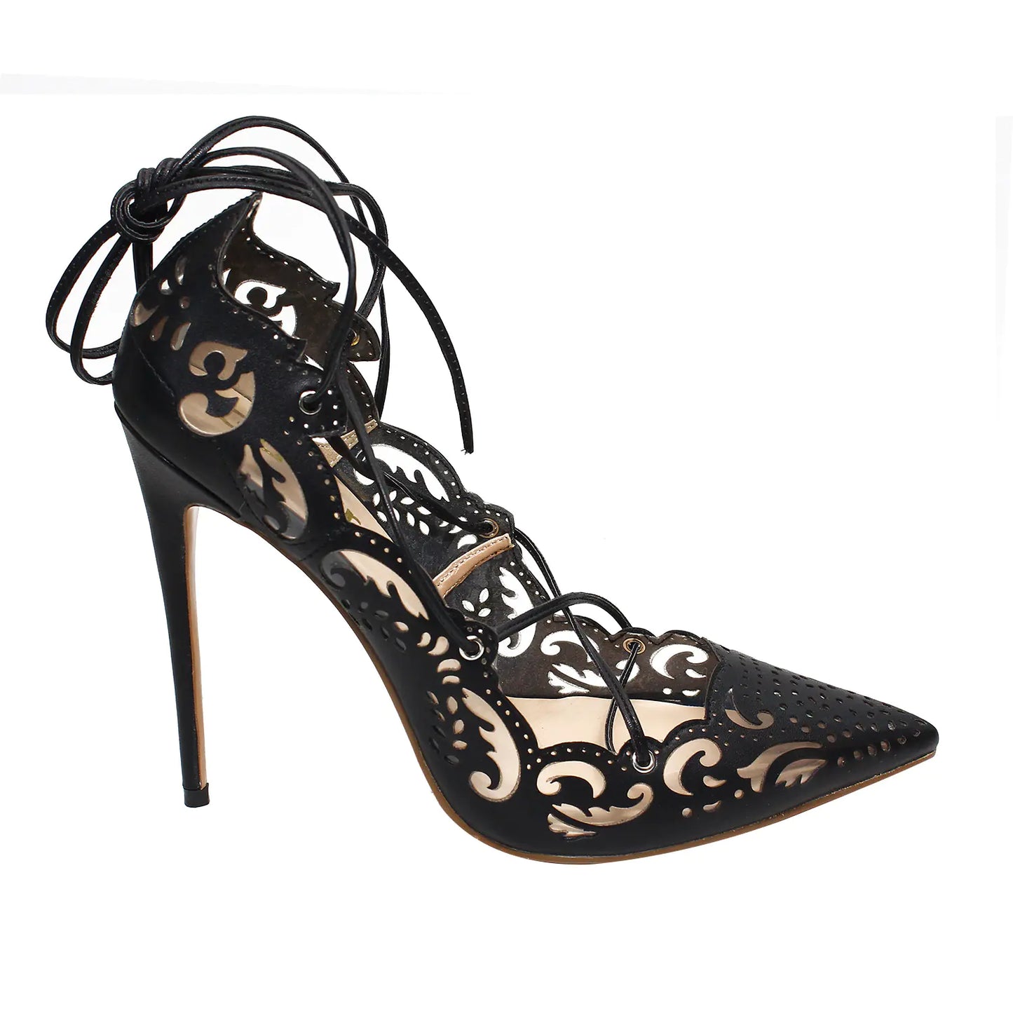 Lace-Up High Heels with Cutout Pattern Design