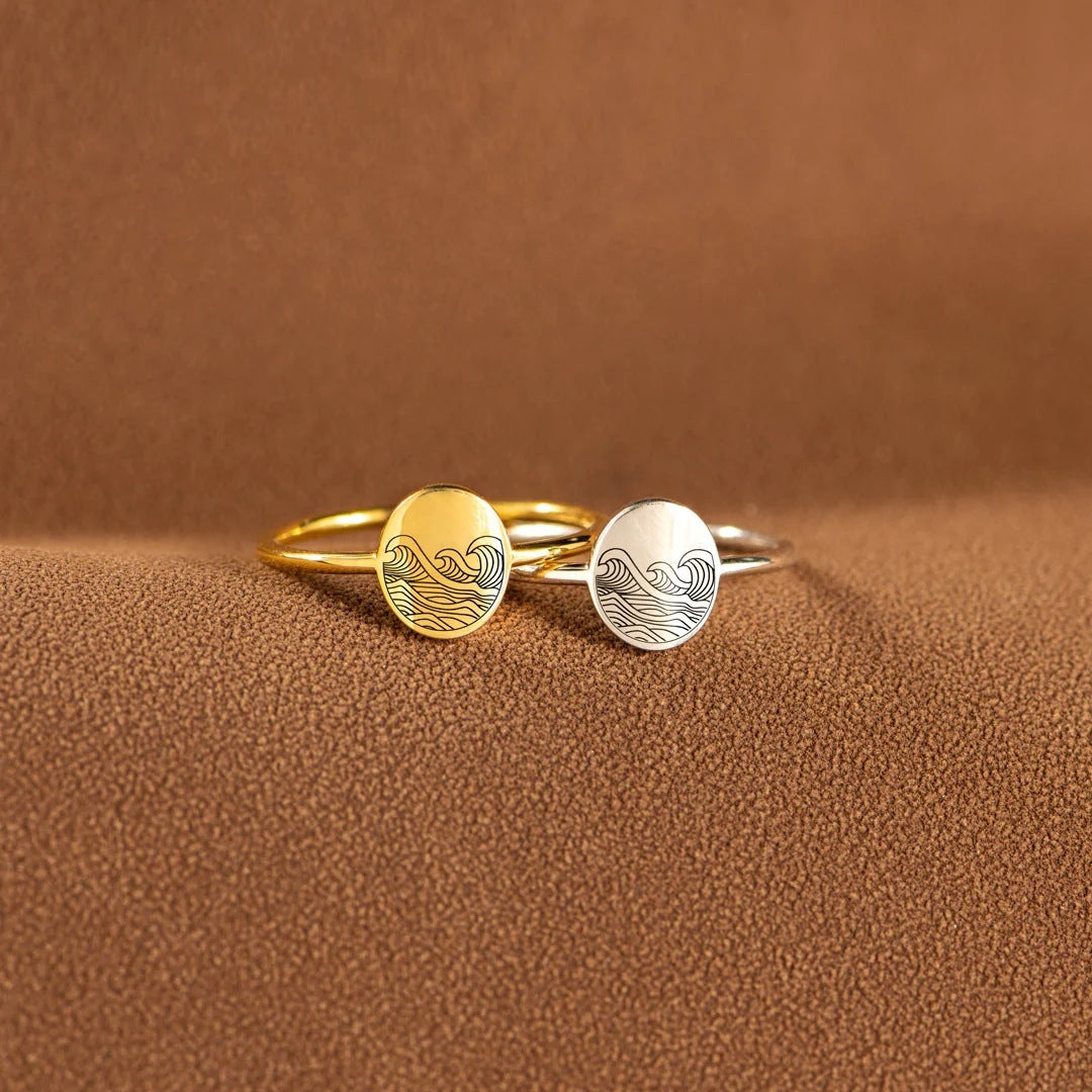 S925 Pure Silver Sea Wave Storm Ring. Female Simple