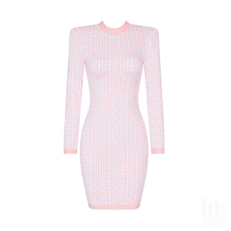 FN Printed Long Sleeve Dress - Sexy Bodycon Mini Skirt