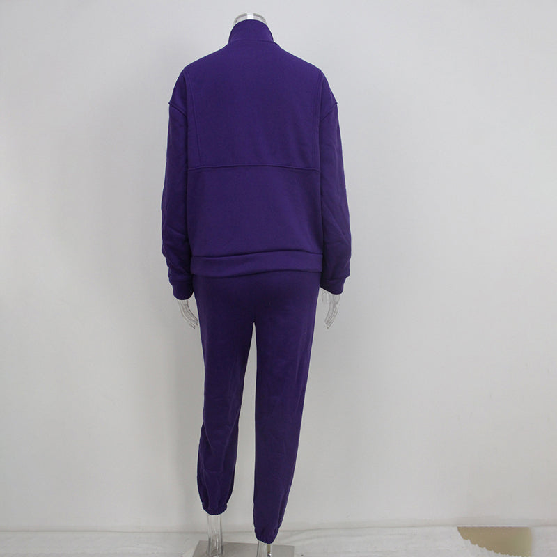 Zip Neck Long Sleeve Sweatshirt & Slim Fit Pants Set - 2 piece Sporty Streetwear women Outfit For Fall & Winter