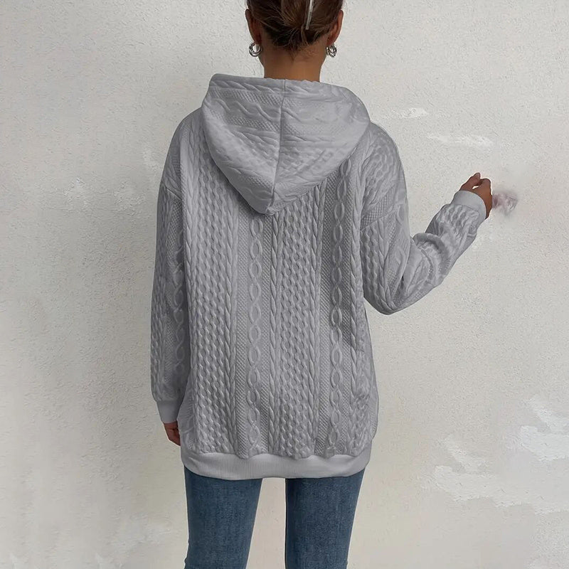 Womens Casual Long Sleeve Drawstring Hoodies. Textured Pullover Loose Hooded Sweatshirt Tops