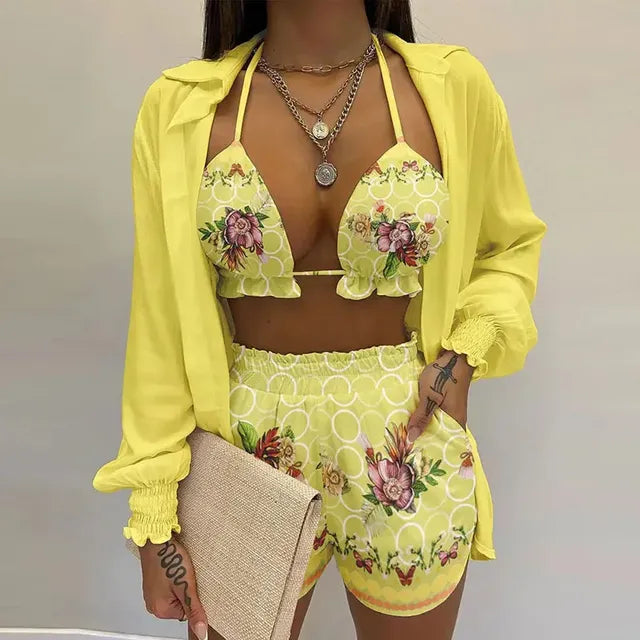 Summer Women's Sexy Three-Piece Beach Outfit