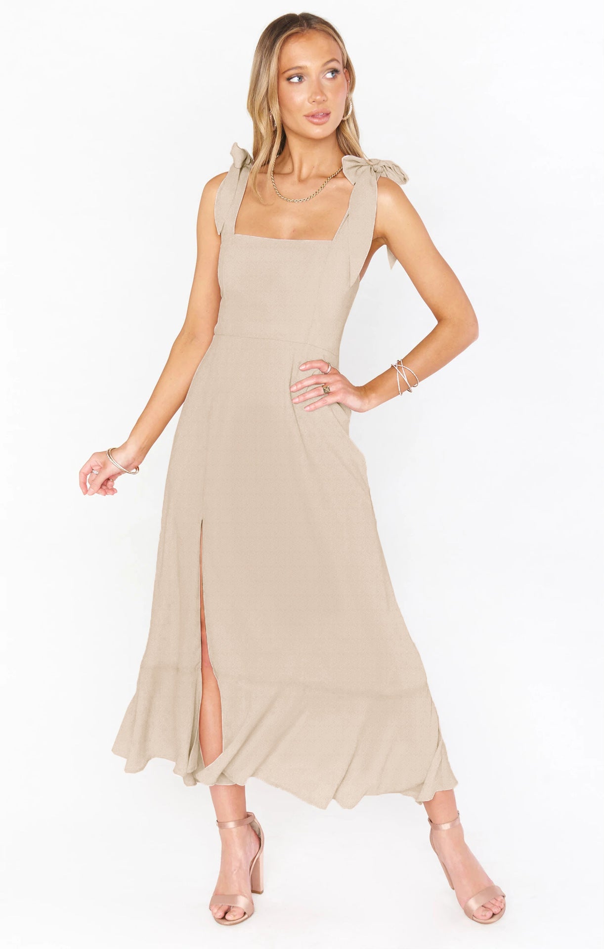 Temperament Suspender Split Dress. Lace-up Design Fashion Summer Ruffled Beach Dresses For Women