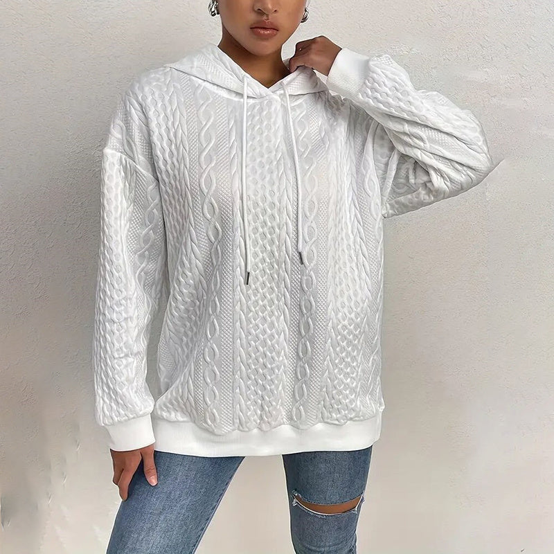 Womens Casual Long Sleeve Drawstring Hoodies. Textured Pullover Loose Hooded Sweatshirt Tops
