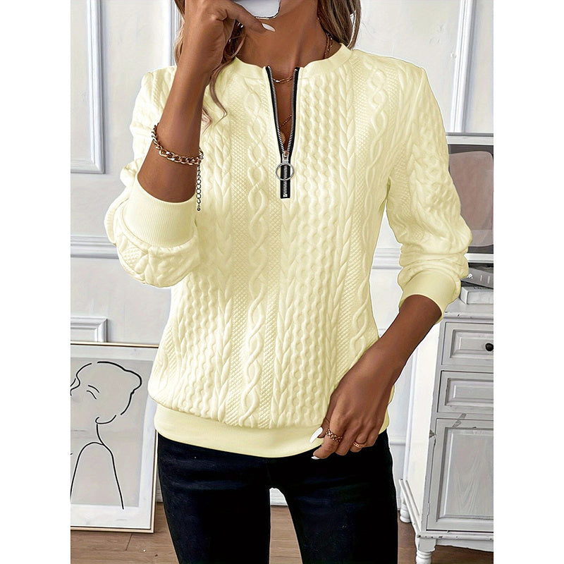 Women's Textured Half Zip Pullover Tops. Casual Long Sleeve Crewneck Sweatshirts