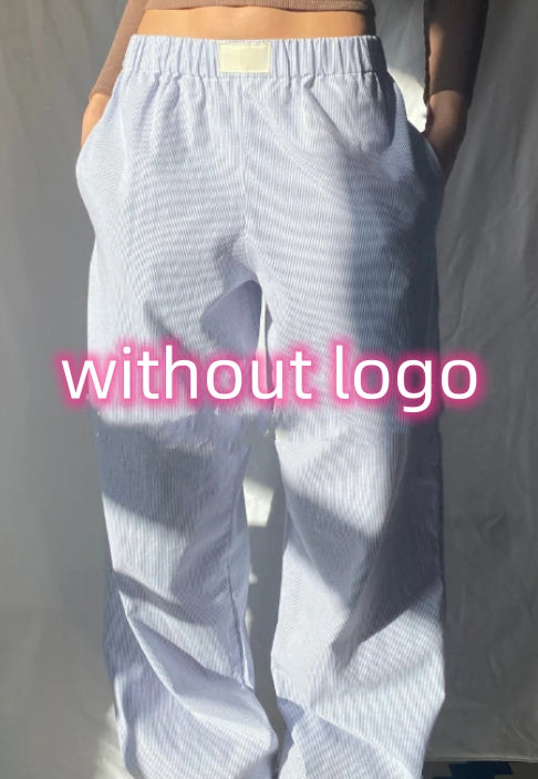 Fashion Y2K Striped Straight Trousers. Summer Elastic High Waist Wide Leg Pants For Women
