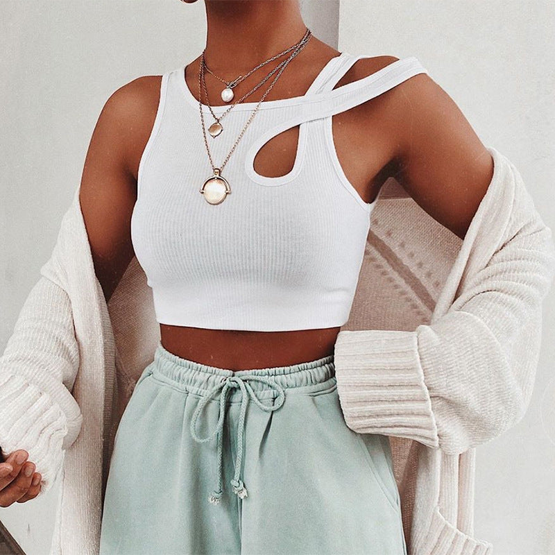 Women's Asymmetrical Ribbed Crop Top Tank Top