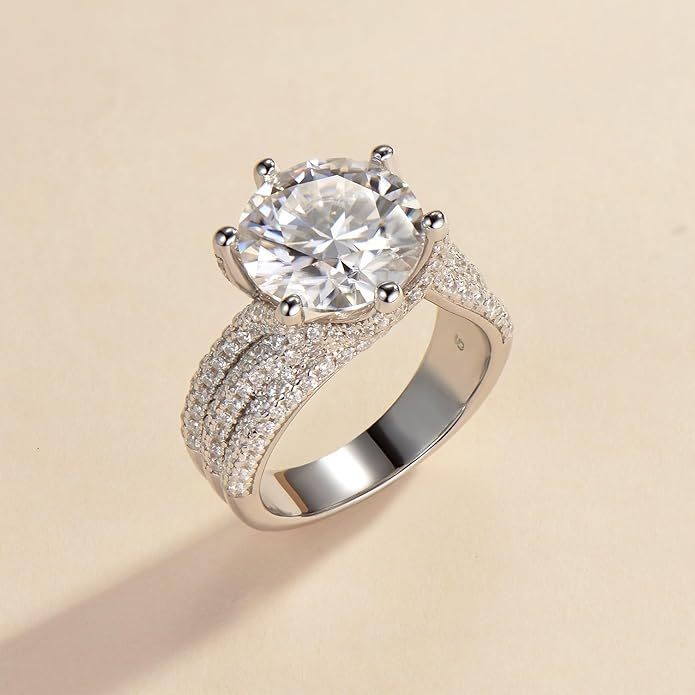 5ct Moissanite Engagement Rings For Women. 11MM Center Stone, D Color VVS1 Created Moissanite, Wedding, Promise, Proposal, Anniversary, Luxurious Bridal Gift