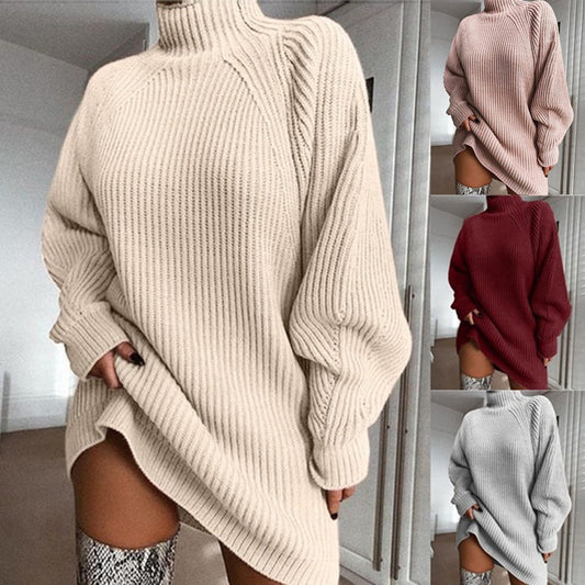 Solid Winter Warm Turtleneck Long Sweater Dress