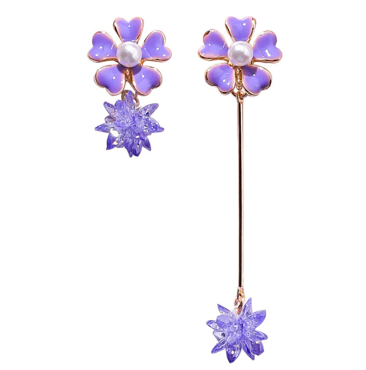 Sweet Flower Crystal Asymmetric Earrings for Women
