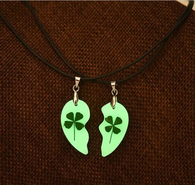 Glow-in-the-Dark Clover Necklace and Bracelet Set