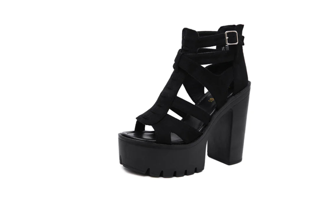 Classic High Heels with Chunky Platform and Cutouts