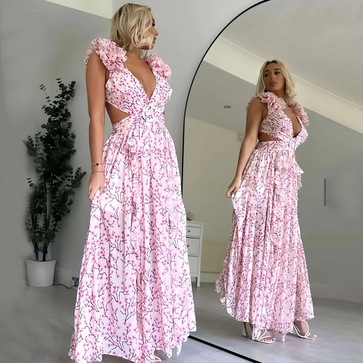 Women's Floral Backless Maxi Dress