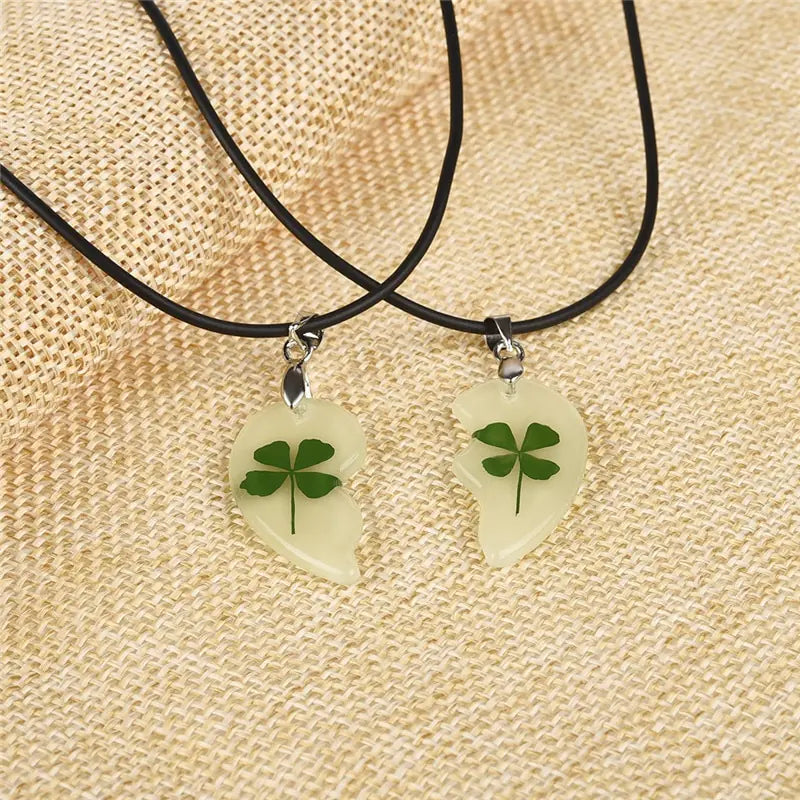 Glow-in-the-Dark Clover Necklace and Bracelet Set