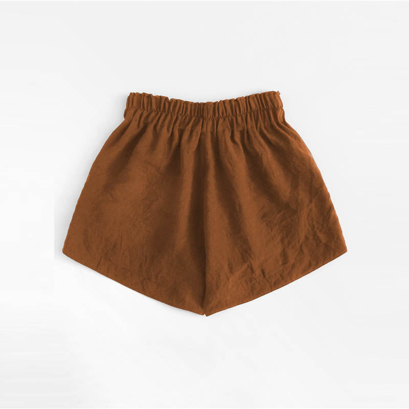 Brown Lace-Up Edge Shorts with Eyelet Detail