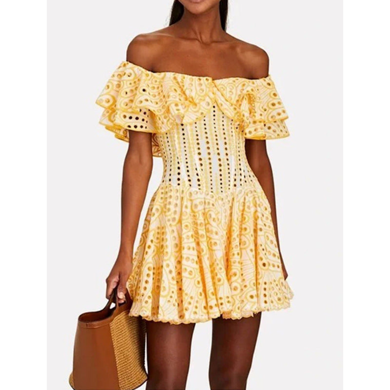 Sweet Sexy Off-Shoulder Ruffled Embroidered Dress