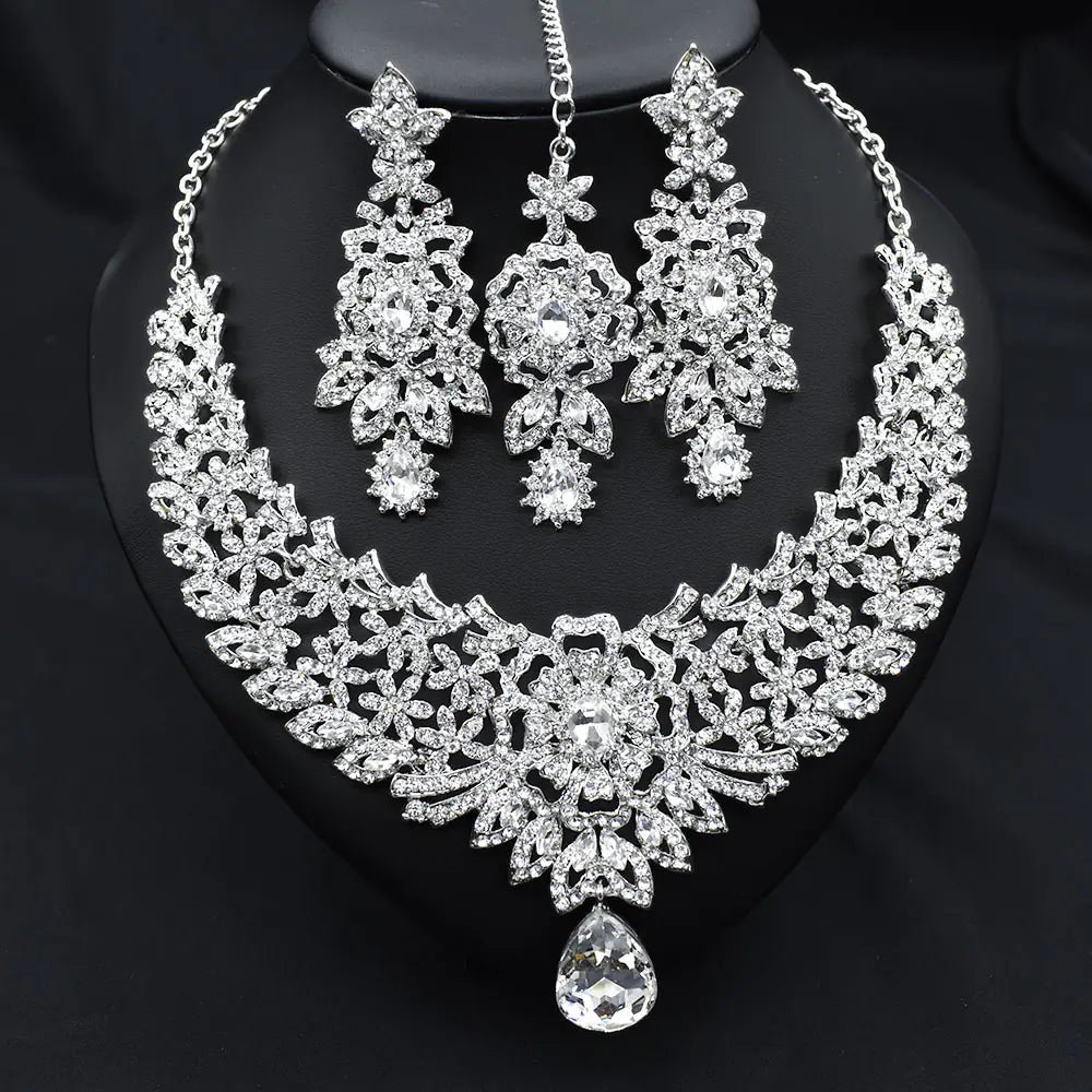 C30 Wedding Forehead Chain Necklace Earrings Set