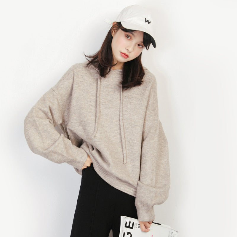 Women's Knitted Hoodie, Loose Thick Sweater Jacket