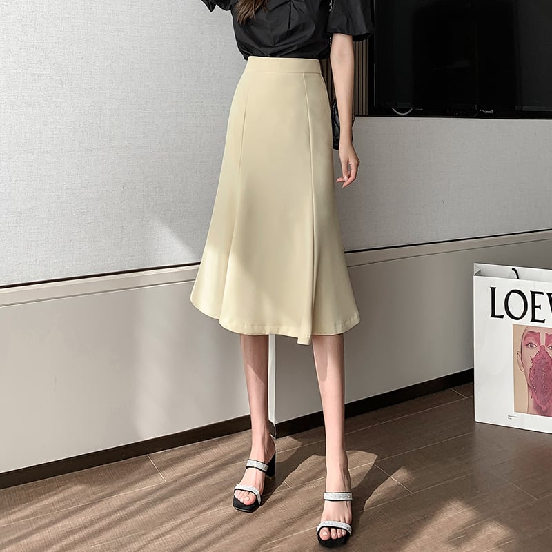 Commuter High Waist Mid-Length Skirt for Office Wear