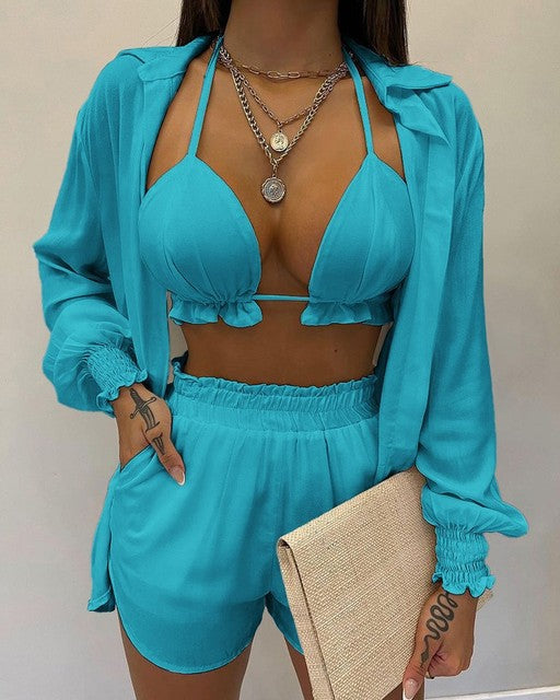 Summer Women's Sexy Three-Piece Beach Outfit