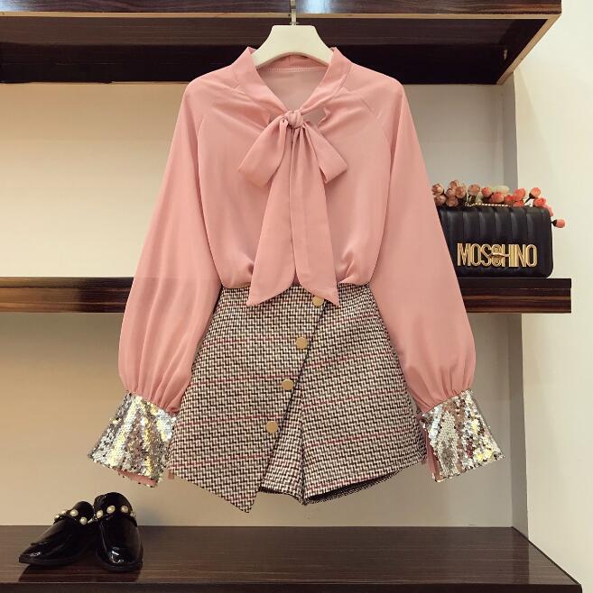 Chiffon Long Sleeve Shirt and Pants Set for Women