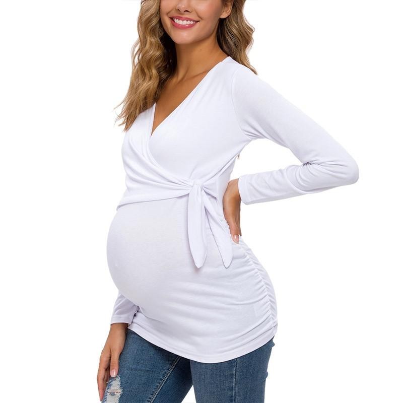 Long Sleeve V Neck Maternity Blouses and Tops
