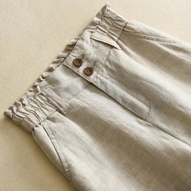 High-Waisted Linen Wide-Leg Pants for Women